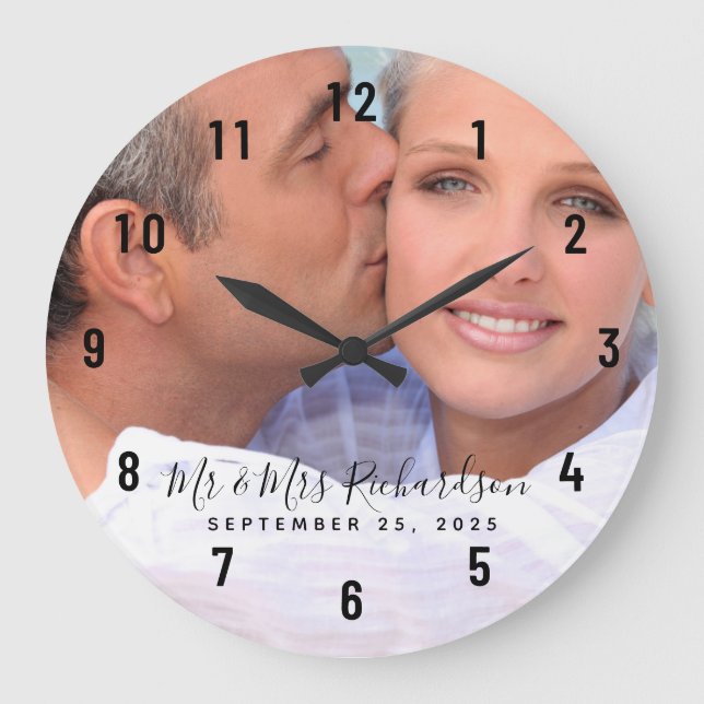 Wedding Couple Photo Personalised Large Clock (Front)