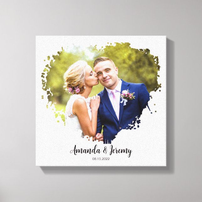 Wedding Couple Photo Watercolor Anniversary  Canvas Print (Front)