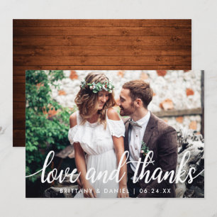 Wedding Couple Photo Wood Love and Thanks Card