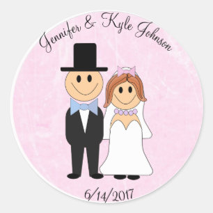 Wedding Couple Pink Personalised Wedding Date Classic Round Sticker