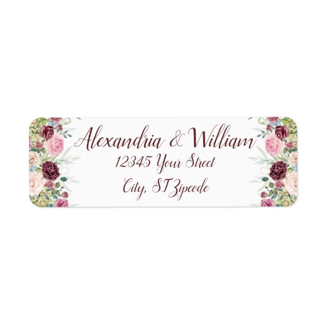 Wedding Couple Romantic Rose Return Address Label (Front)