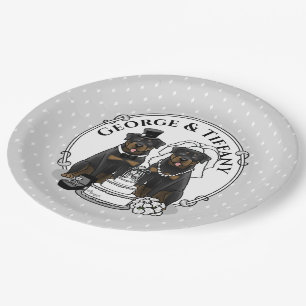 Wedding Couple Rottweilers Bride and Groom Dogs Paper Plate