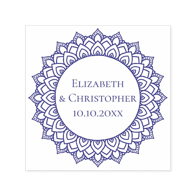 Wedding Couple Round Mandala Save The Date Self-inking Stamp (Design)