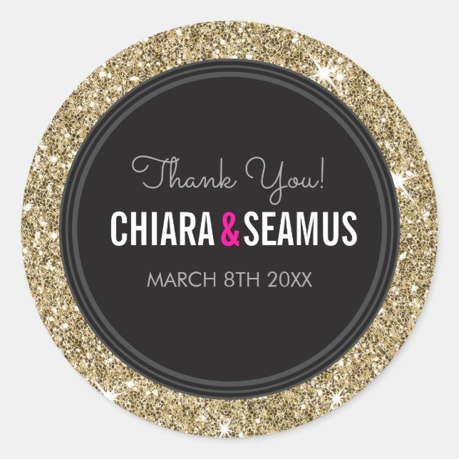 WEDDING COUPLE SEAL modern gold glitter black (Front)