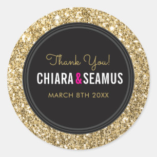 WEDDING COUPLE SEAL modern luxe gold glitter black