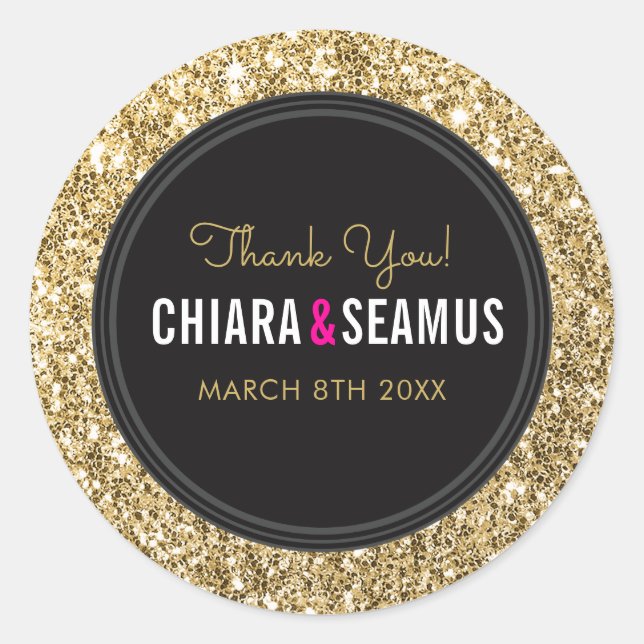 WEDDING COUPLE SEAL modern luxe gold glitter black (Front)