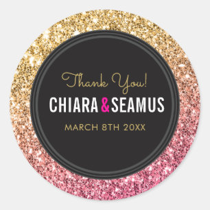 WEDDING COUPLE SEAL modern pink gold glitter black