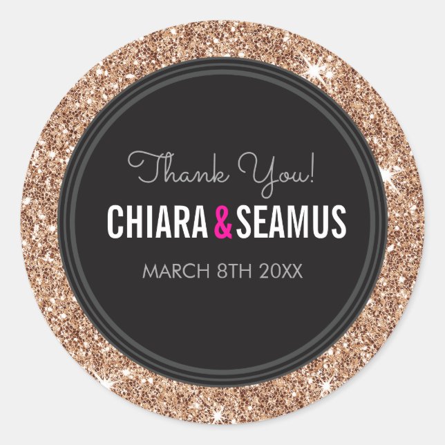 WEDDING COUPLE SEAL modern rose gold glitter black (Front)