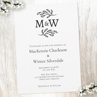 Wedding Couple Simple Monogram Initials Minimalist Invitation