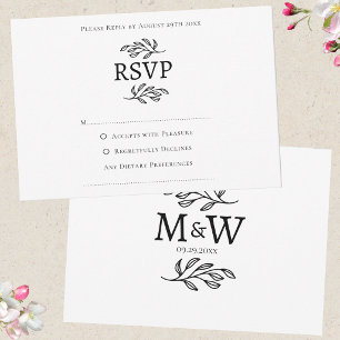 Wedding Couple Simple Monogram Initials Minimalist RSVP Card