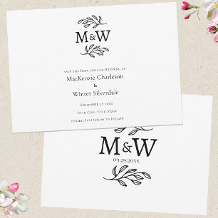 Wedding Couple Simple Monogram Initials Minimalist Save The Date