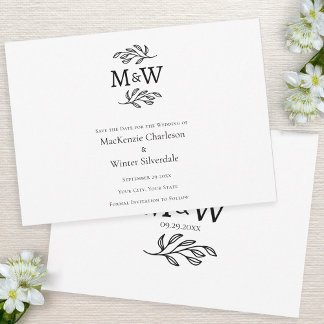 Wedding Couple Simple Monogram Initials Minimalist Save The Date