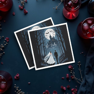 Wedding Couple Spooky Forest Toward Haunted Castle Napkin