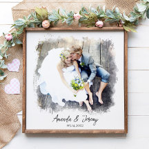 Wedding Couple Watercolor Photo Names Keepsake