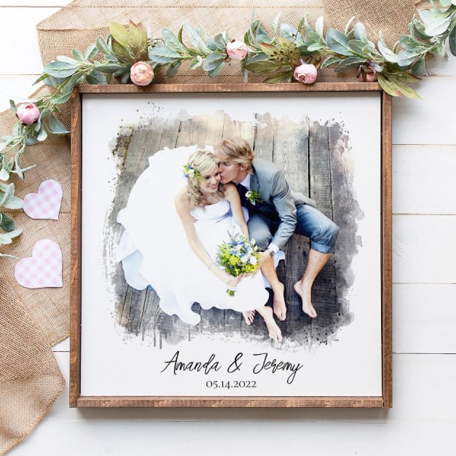 Wedding Couple Watercolor Photo Names Keepsake  Poster (Creator Uploaded)