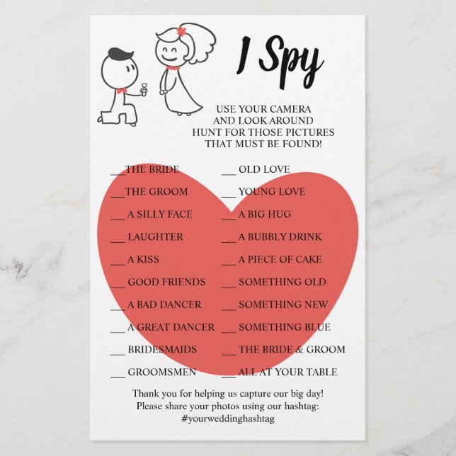 Wedding Couple Wedding Reception I Spy Game Card (Front)