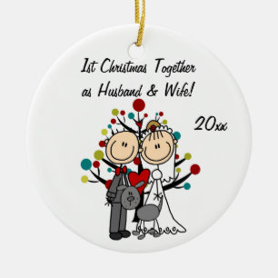 Wedding Couple With Grey Dog Holiday Ornament