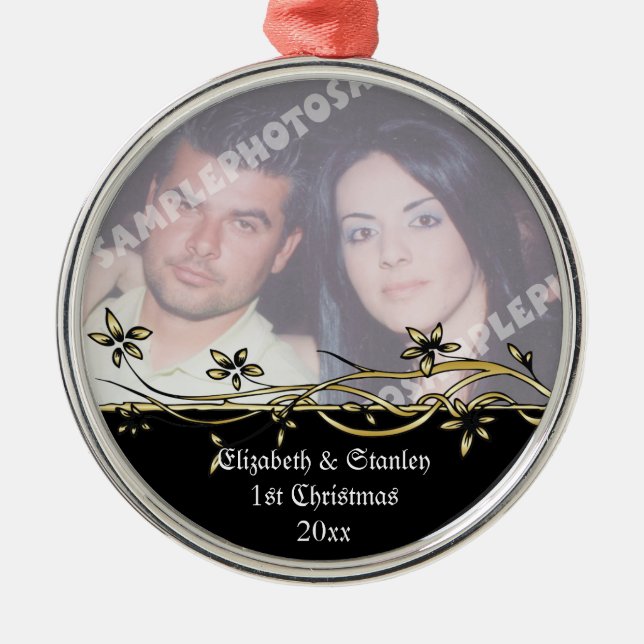 Wedding Couple's 1st Christmas photo Ornament (Front)
