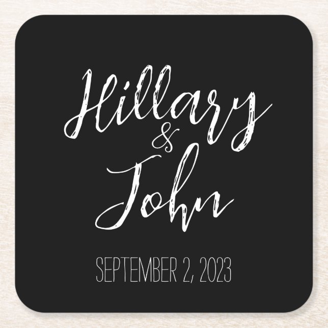 Wedding Couple's Name and Date Paper Coasters (Front)