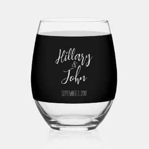 Wedding Couples Names and Date Classic Stemless Wine Glass