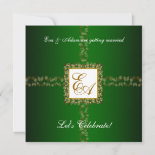 Wedding Couples Shower Invitation Green Gold Leaf
