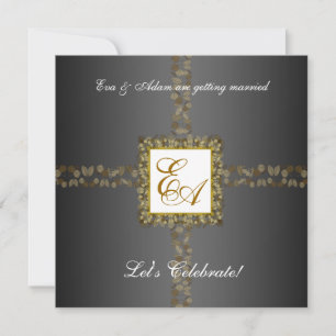 Wedding Couples Shower Invitation Grey Gold Leaf