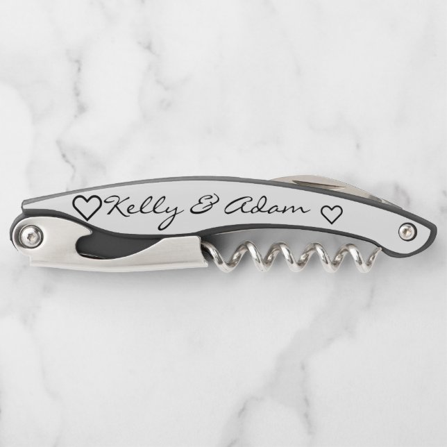 Wedding Couple's White Black Cork Screw Corkscrew (Front)