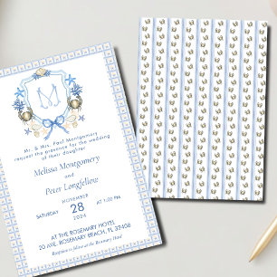 Wedding Crab Crest Calligraphy Monogram Invitation