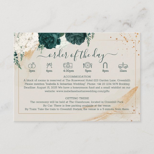Wedding Cream Details Emerald Green Rose Floral Enclosure Card (Front)