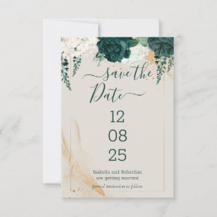 Wedding Cream Save the Date Emerald Green