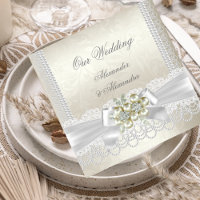 Wedding Cream White Pearl Lace Damask Diamond