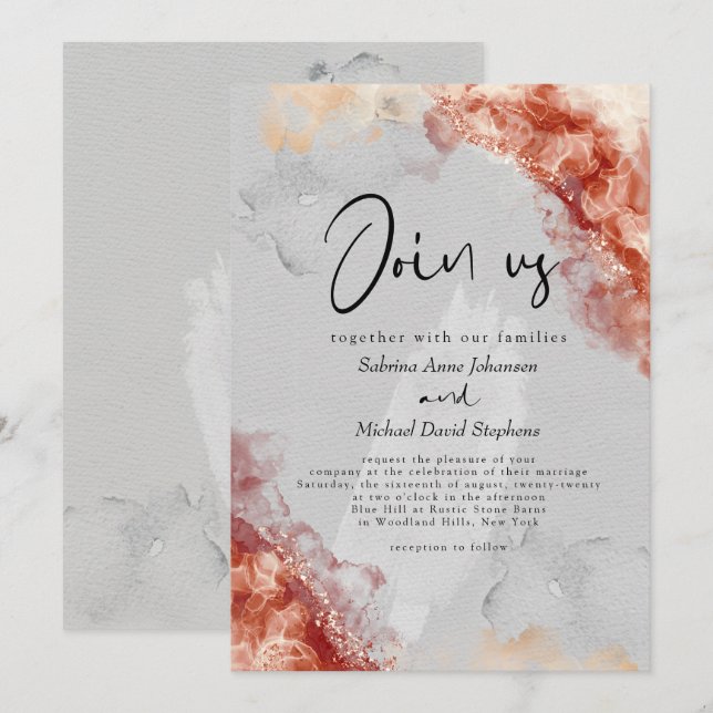 WEDDING | Creamy Dreamy Sedona Clay Alcohol Ink Invitation (Front/Back)