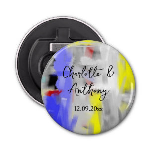 Wedding Creative Abstract Art Blue Yellow White Bottle Opener