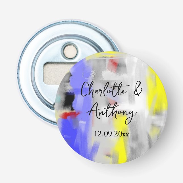 Wedding Creative Abstract Art Blue Yellow White Bottle Opener (Front)