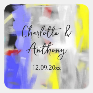 Wedding Creative Abstract Art Blue Yellow White Square Sticker