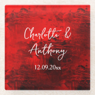 Wedding Creative Abstract Artwork Red Glass Coaster
