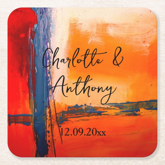 Wedding Creative Abstract Artwork Square Paper Coaster (Front)