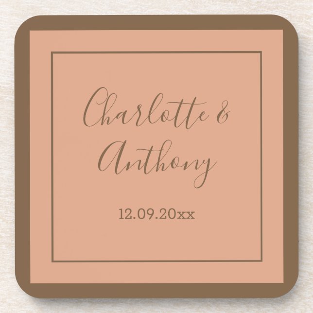 Wedding Creative Calligraphy Names Date Coaster (Front)