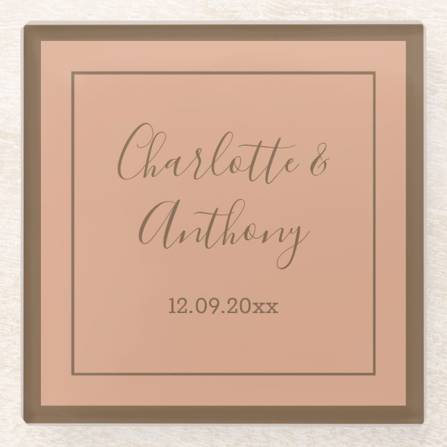 Wedding Creative Calligraphy Names Date Glass Coaster (Front)