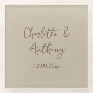 Wedding Creative Calligraphy Names Date Glass Coaster