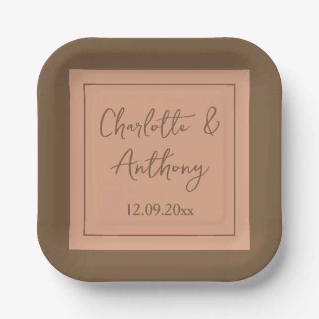 Wedding Creative Calligraphy Names Date Paper Plate (Front)