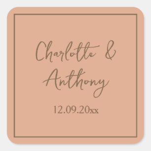Wedding Creative Calligraphy Names Date Square Sticker