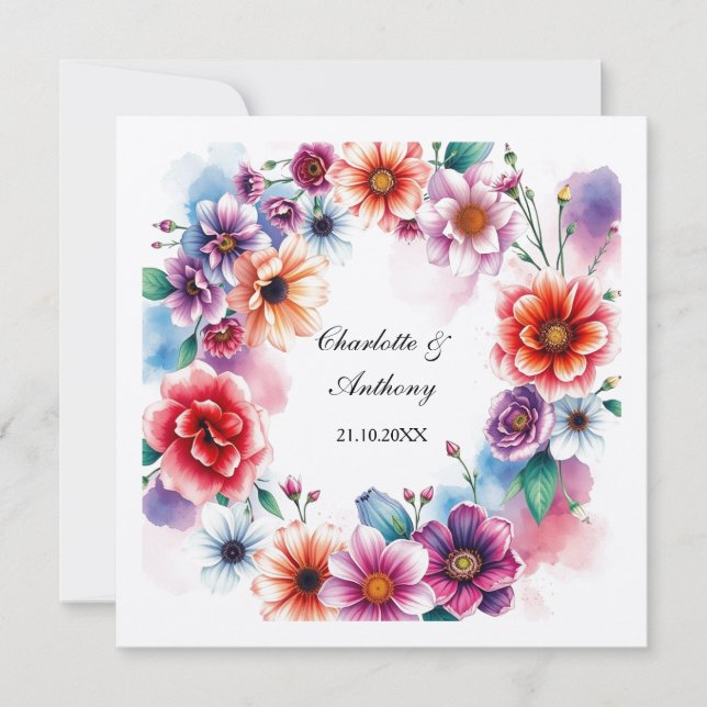 Wedding Creative Floral Names of Couple & Date Card (Front)