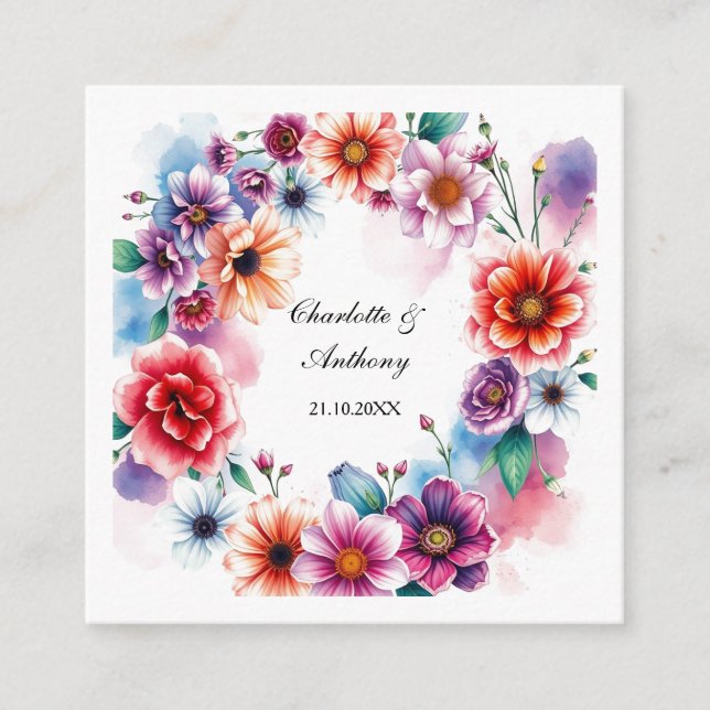 Wedding Creative Floral Names of Couple & Date Enclosure Card (Front)