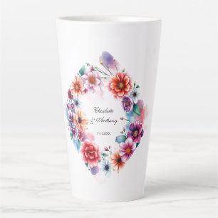 Wedding Creative Floral Names of Couple & Date Latte Mug