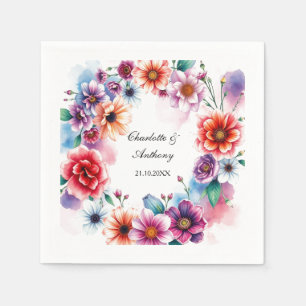 Wedding Creative Floral Names of Couple & Date Napkin