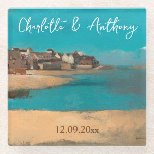 Wedding Creative Village Sea Sky Impressionist Glass Coaster