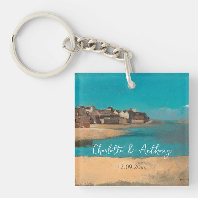 Wedding Creative Village Sea Sky Impressionist Key Ring (Front)