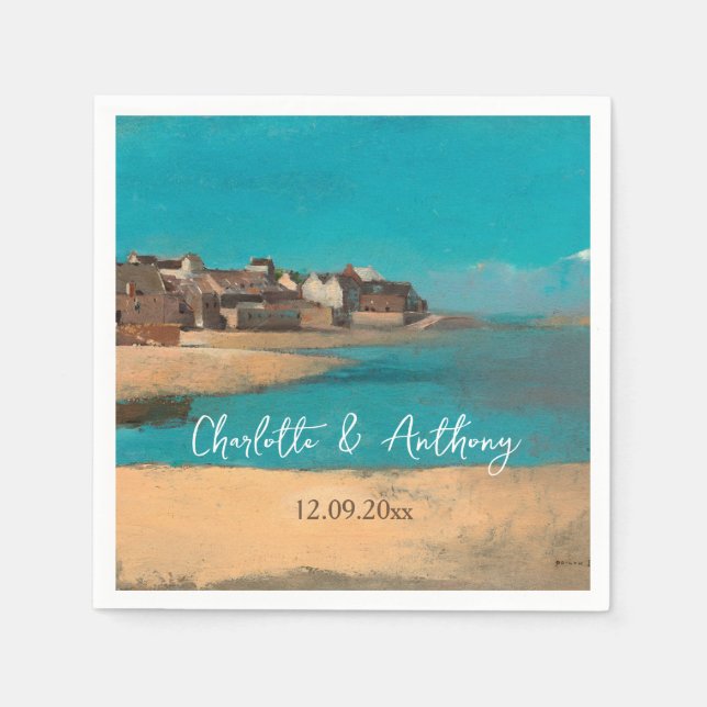 Wedding Creative Village Sea Sky Impressionist Napkin (Front)