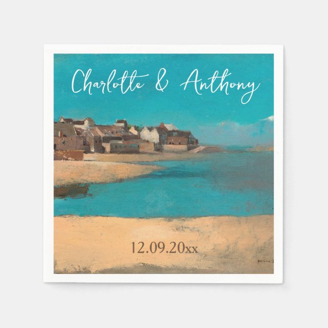 Wedding Creative Village Sea Sky Impressionist Napkin (Front)